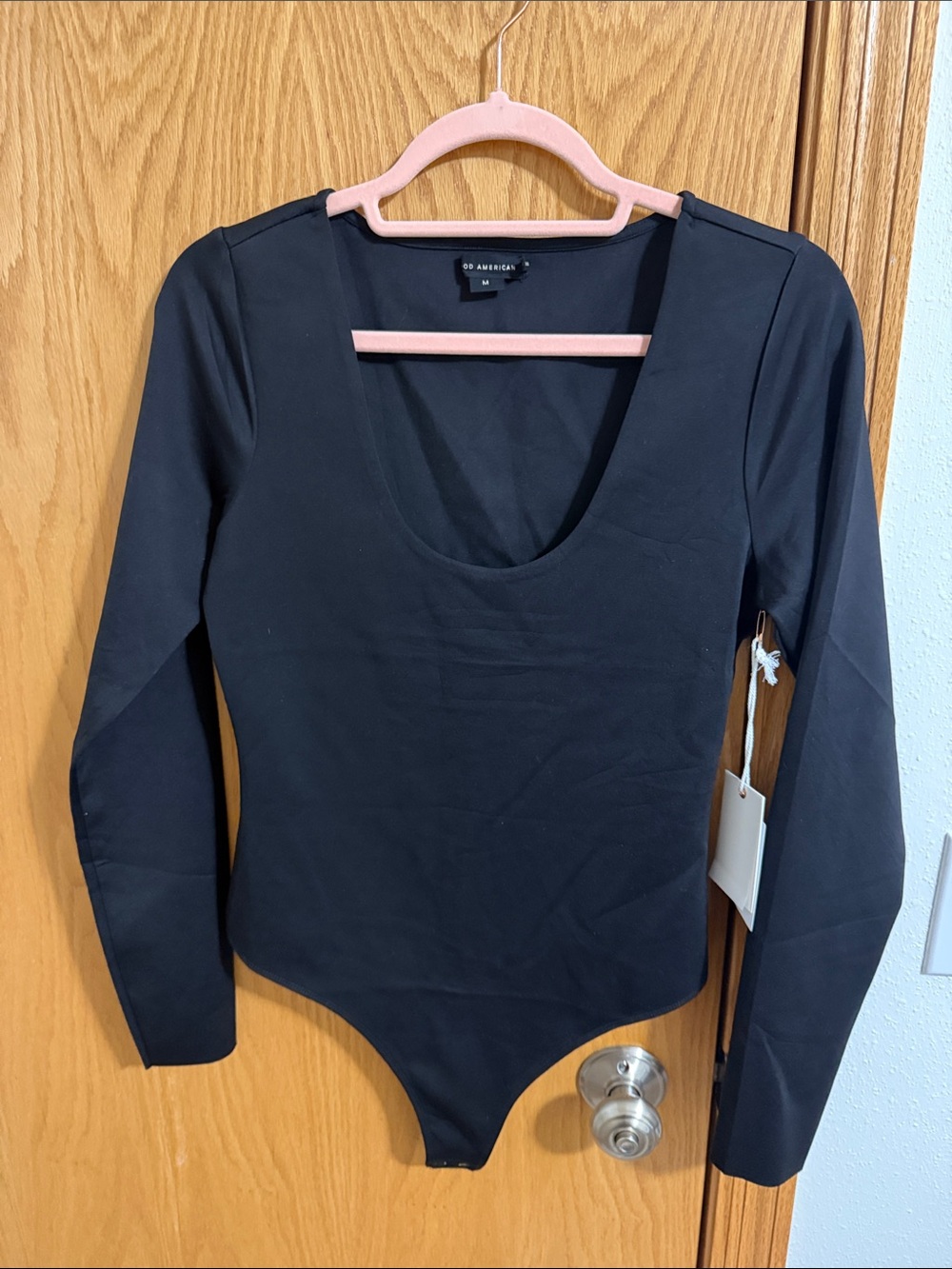 Good American Black Long Sleeve Scoop Neck Bodysuit